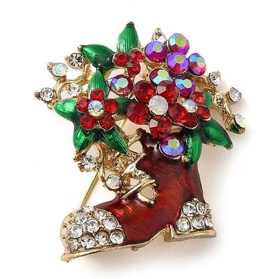 Christmas Alloy Colorful Rhinestone Brooches