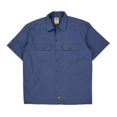 Dickies Short Sleeve Shirt - Large Blue Polyester Blend