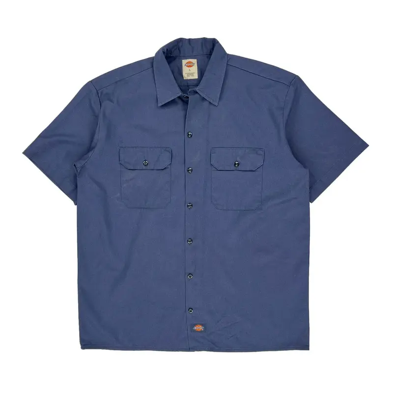 Dickies Short Sleeve Shirt - Large Blue Polyester Blend
