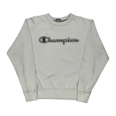 Champion Spellout Sweatshirt - Medium White Cotton Blend