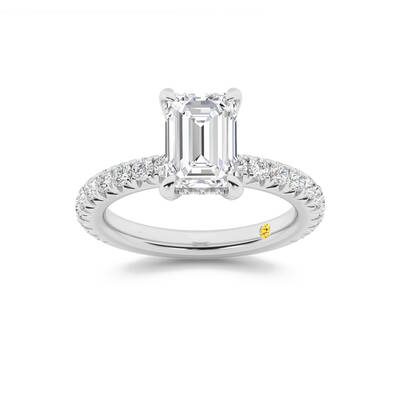 Embers Three Quarter Coverage Hidden Halo Emerald Cut Lab Grown Diamond Engagement Ring | 14K White Gold 3 3/8 CT. TW.