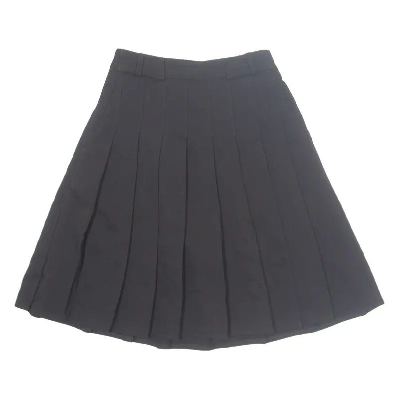 Womens Pleated Skirt Black Knee Length M