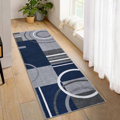 Garvee Modern Navy Blue 2x10 Abstract Runner Rug Non-Slip, Washable, Low Pile, Soft Fabric, Durable, Navy, Indoor Hallway and...