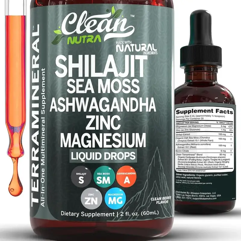 Terramineral | Shilajit Liquid Drops with Sea Moss, Ashwagandha, Zinc, Magnesium, Liquid Vitamins for Women and Men - Terra M...