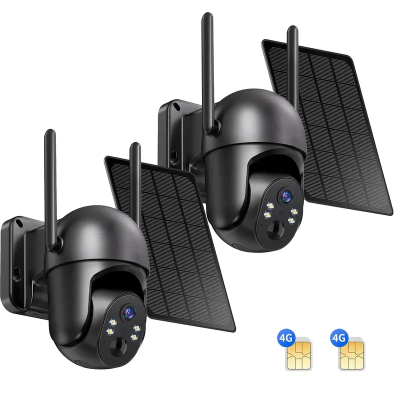 2-Pack Solar LTE Outdoor Security Camera with Solar Panels, 4G LTE Cellular Trail Camera with Night Vision, 360 ° Live Video...