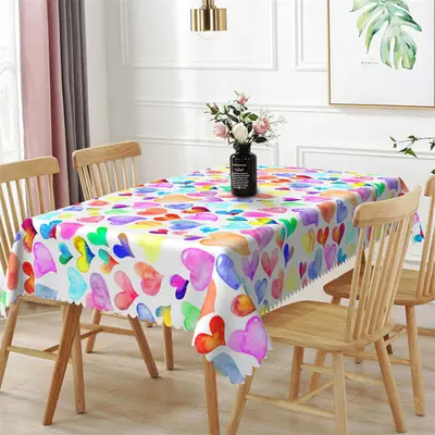 Colorful Watercolor Hearts Rectangle Tablecloth - Aperturee