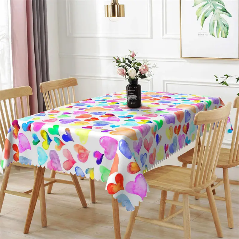 Colorful Watercolor Hearts Rectangle Tablecloth - Aperturee