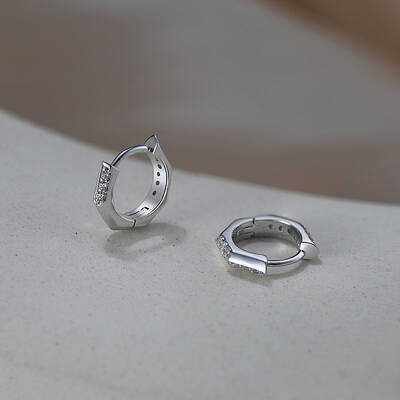 925 Sterling Silver Polygon Hoop Earrings