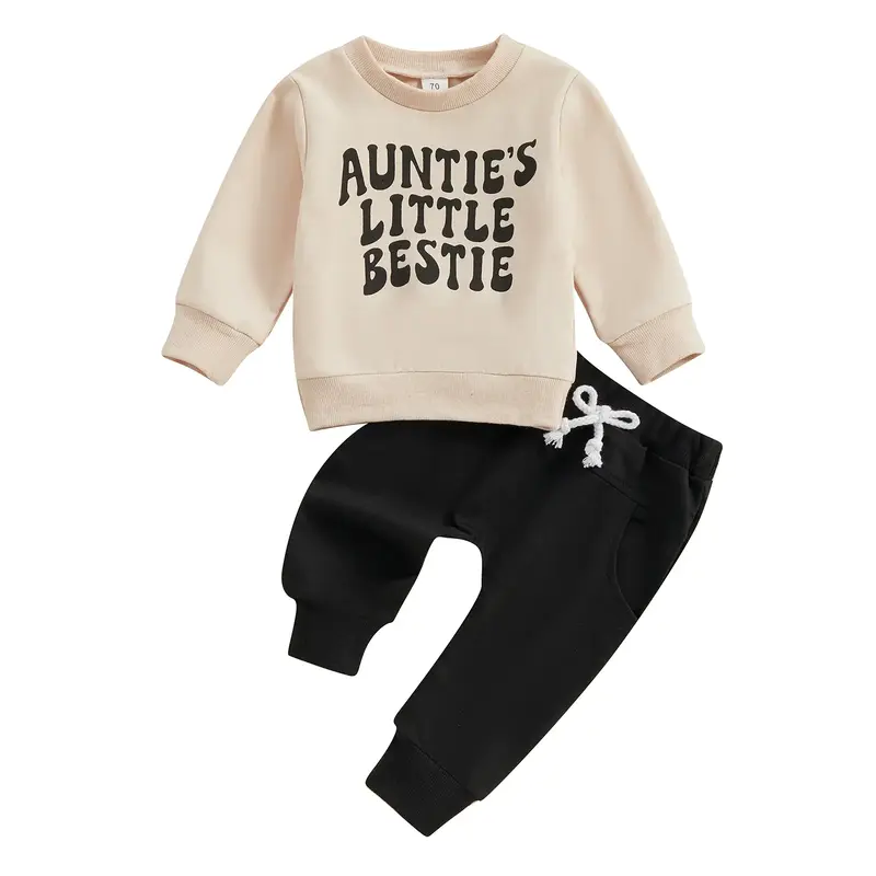Toddler Baby Boy Girl Clothes Aunties Little Bestie Sweatshirt Top Jogger Pants Set 2Pcs Fall Winter Outfit