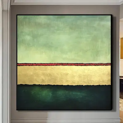 Green Abstract Modern Paintings On Canvas Gold Simple Minimal Wall Art Original Oil Fine Art for Hotel Interior | LAYERS OF F...
