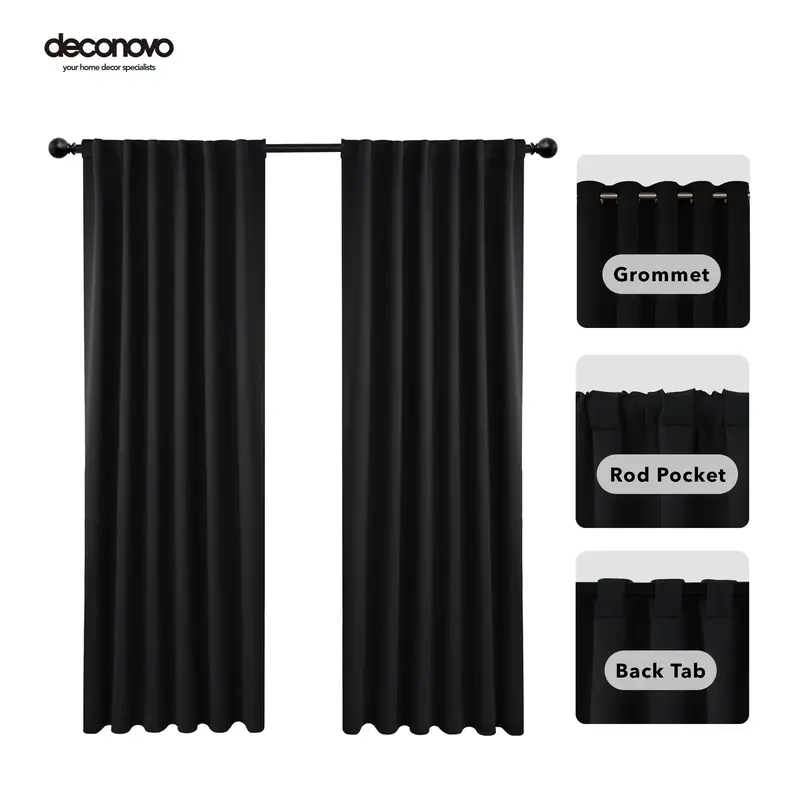Deconovo Black Blackout Curtains (2 Panels, Grommet/Back Tab/Rod Pocket) – Thermal Insulated, Soundproof Drapes for Living ...