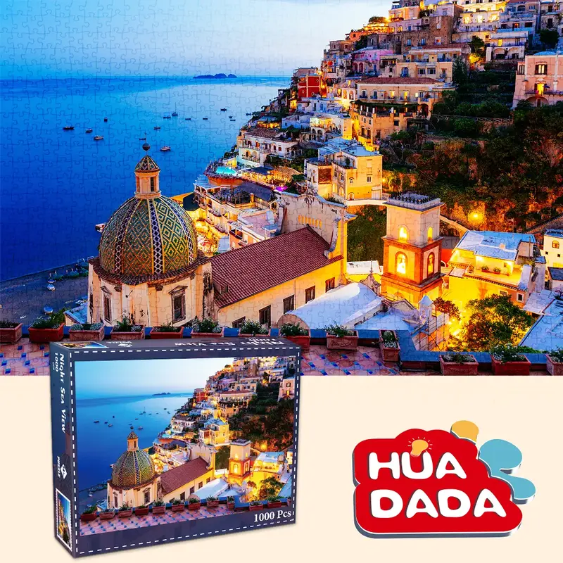 HUADADA 1000 Pieces Jigsaw Puzzles for Adult,Night sea view, Perfect Home Decorations for Holiday Vacations, Family Games, Gr...