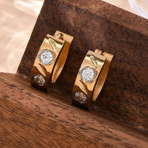304 Stainless Steel with Cubic Zirconia Polishing effect Hoop Earrings