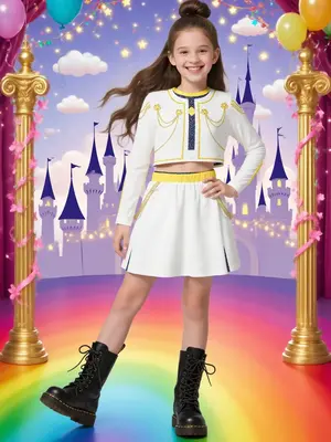 K-Pop Girl Zoey Singing Costume Skirt Set, Halloween Girls Role Play Half Skirt Set, Trendy Kids Clothing for All Seasons, Dr...
