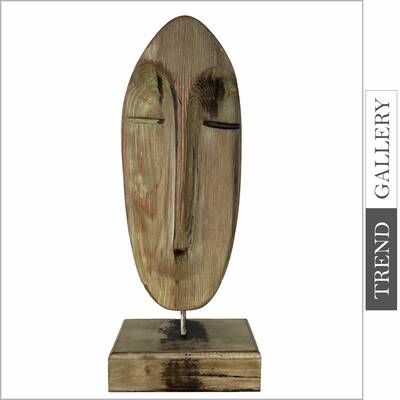 Original Oval Wood Sculpture Creative Brown Mask Desktop Art Abstract Table Figurine for Home Decor | APATHY 19.3"x6.3&q...