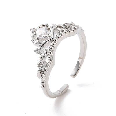 Clear Cubic Zirconia Crown Open Cuff Ring