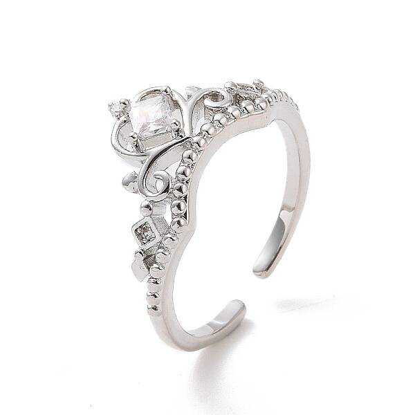 Clear Cubic Zirconia Crown Open Cuff Ring