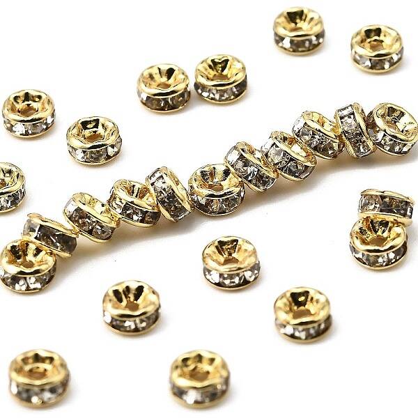 Rack Plating Brass Crystal Rhinestone Rondelle Space Beads