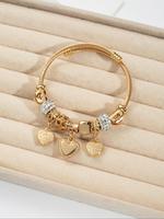 Cute Hollow out Heart Charm Bangle, Rhinestone Decor Stainless Steel Bracelet, Fashion Jewelry for Party, Daily Clothing Deco...
