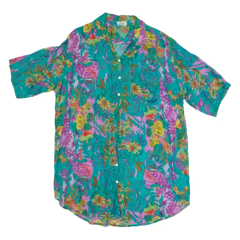 INDIA.TONIC Womens Printed Blouse Green Collared Viscose Floral ONE SIZE