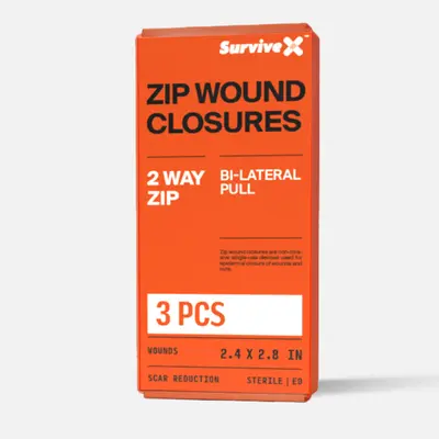 SURVIVEX Zip-Stitch Wound Closure Strips 3 PCS - 2 Way Zip Bi-Lateral Pull Adhesive Bandages for Small Cuts & Lacerations - N...