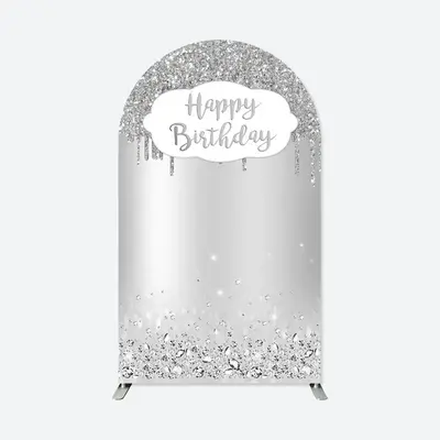 Aperturee Silver Happy Birthday Double Sided Arch Backdrop | Diy Round Arch Backdrop | Wedding Arch Backdrop | Diy Arch Backd...