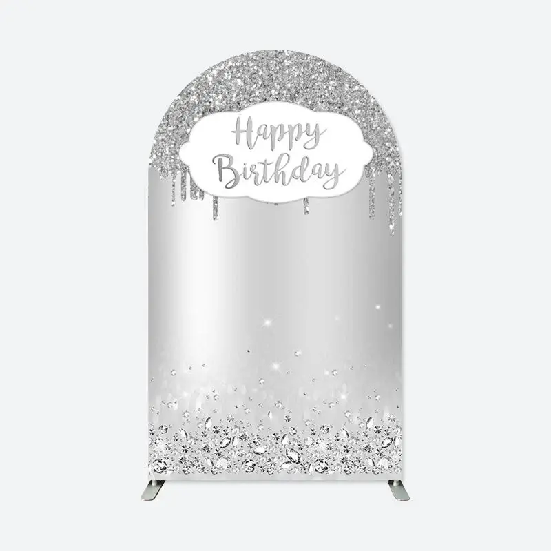 Aperturee Silver Happy Birthday Double Sided Arch Backdrop | Diy Round Arch Backdrop | Wedding Arch Backdrop | Diy Arch Backd...