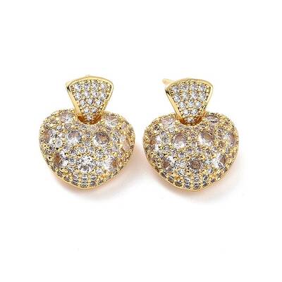 Clear Cubic Zirconia Heart Dangle Stud Earrings