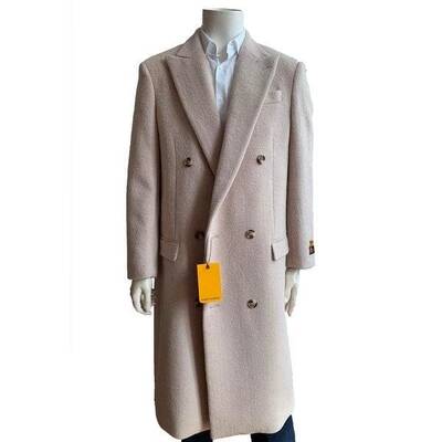 Mens Overcoat -Mens Long Wool Topcoats- Topcoat For Men-Mens Double breasted Overcoat - Ivoy White Double breasted Coat