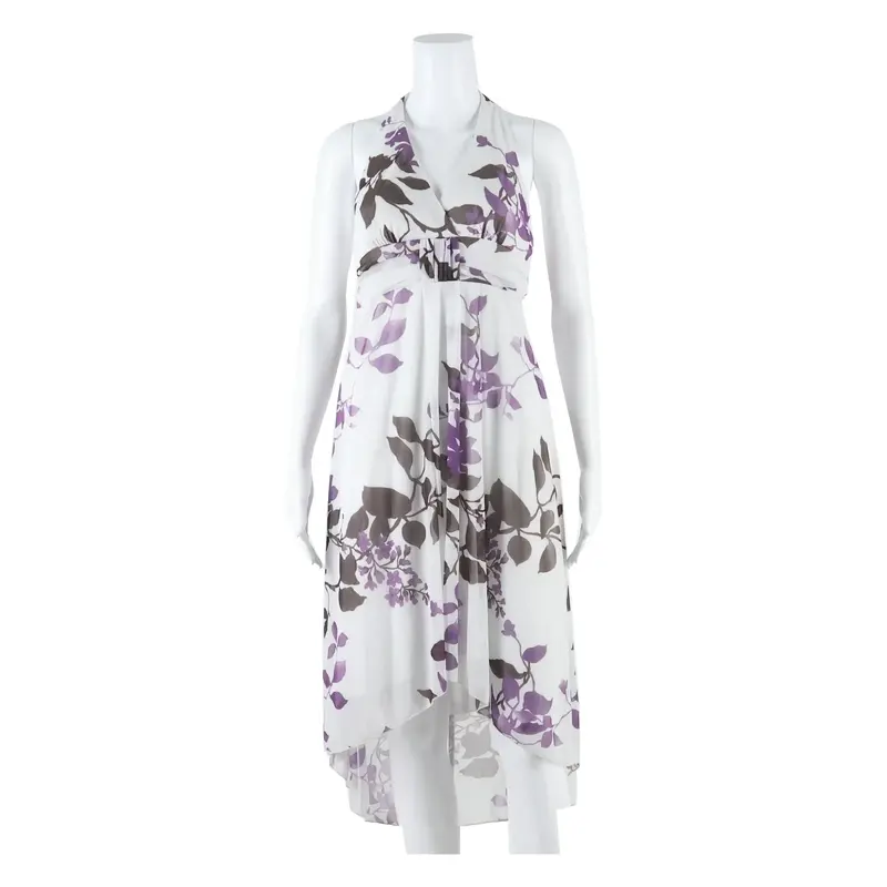 Womens Day Dress Purple Floral Sleeveless Short L