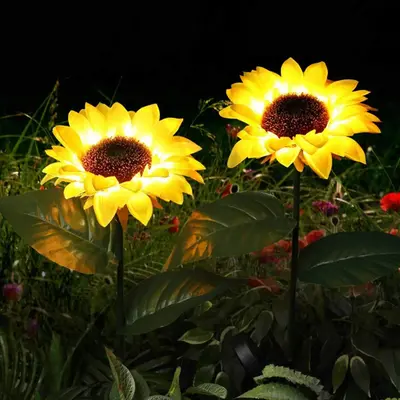 LED Solar Light, 2 Counts/set Summer Sunflower Shape Waterproof Lawn Light, LED Lights, OG LED Lights, Easy To Use Floor Lamp...