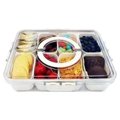 Snackle Box Container with Handle, Removable Snack Box, Divided Serving Tray with Clear Lid, Organizer for Candy, Fruits, Nut...