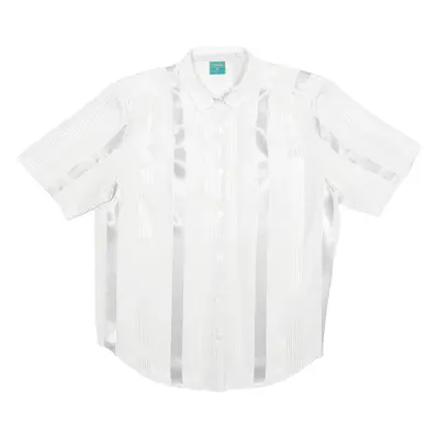 CANDA Shoulder Padded Womens Shirt White Striped M