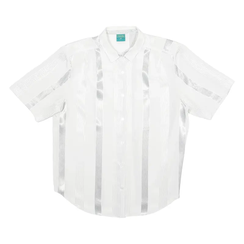 CANDA Shoulder Padded Womens Shirt White Striped M