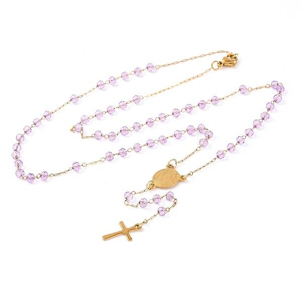 Ion Plating(IP) Crucifix Cross 304 Stainless Steel Rosary Bead Necklaces