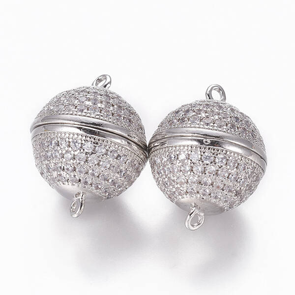 Brass Micro Pave Cubic Zirconia Magnetic Clasps with Loops
