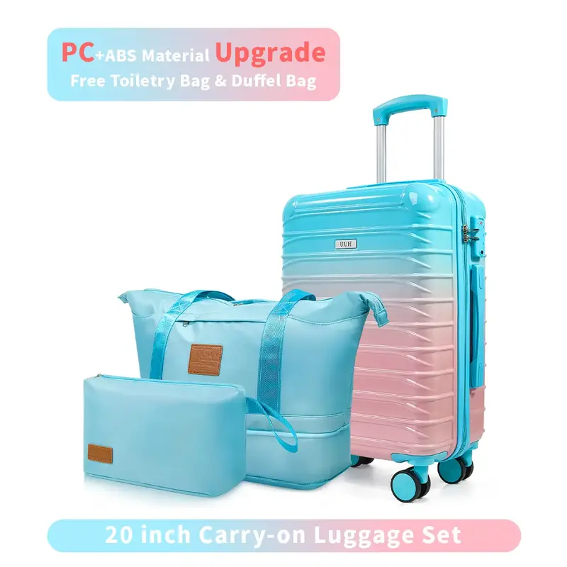 UUH 3 Piece Luggage Sets – 20in Carry-On, PC+ABS Durable Suitcase, TSA Lock with 360° Spinner Wheels