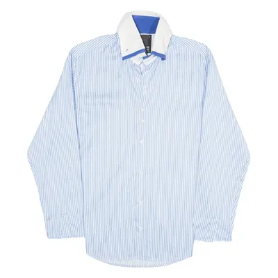 YOUNG & RICH Shirt Blue Striped Long Sleeve Mens S