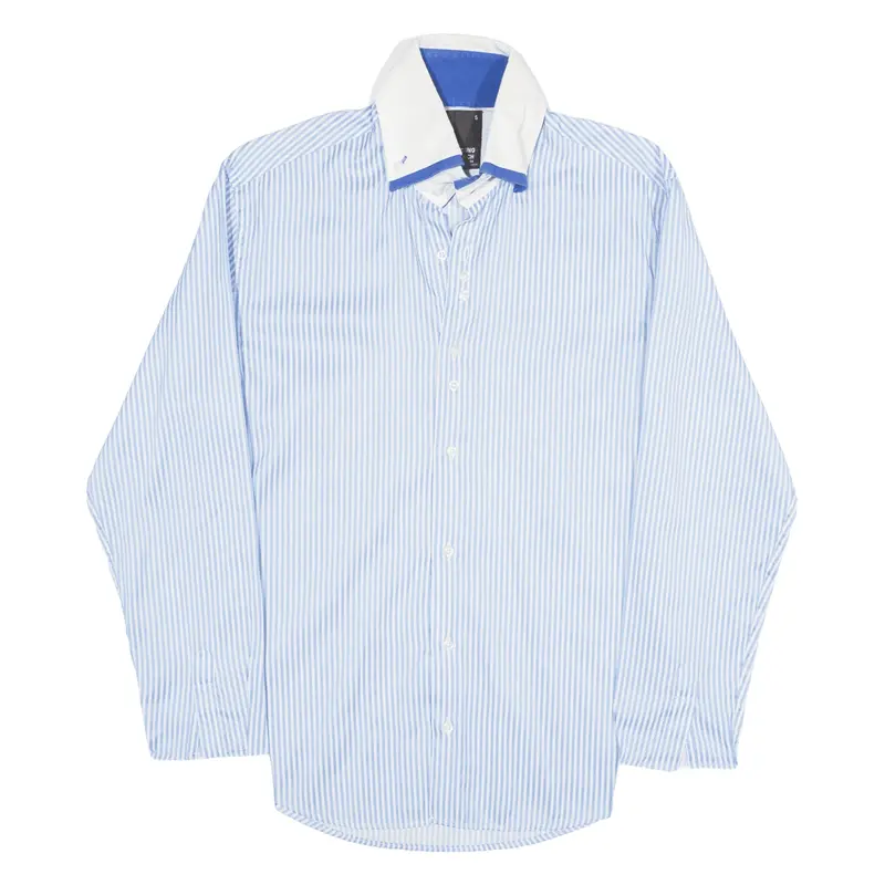 YOUNG & RICH Shirt Blue Striped Long Sleeve Mens S