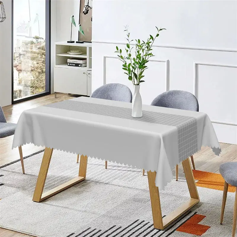 Modern Grey Checkered Lines Rectangle Tablecloth - Aperturee