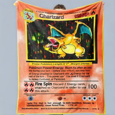 Pokemon Charizard Print Flannel Blanket, Soft Warm Throw Blanket, Air-conditioned Room Blanket, Flannel Cozy Blanket, Warm Na...