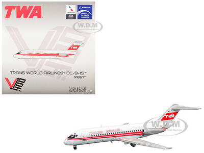McDonnell Douglas DC-9-15 Commercial Aircraft Trans World Airlines (N1067T) White with Red Stripes 1/400 Diecast Model Airp...