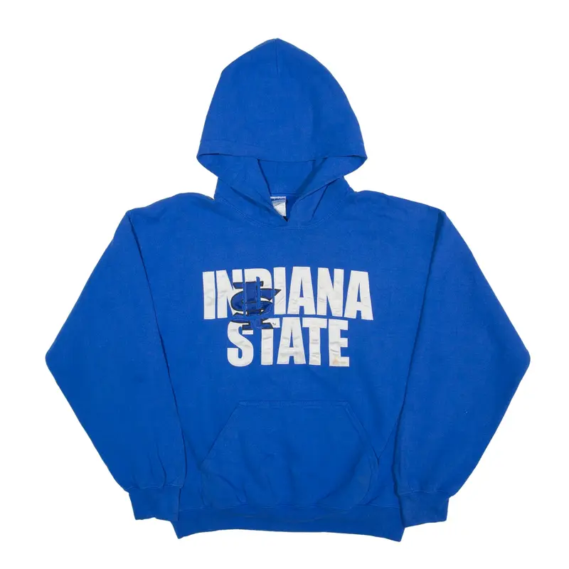 GILDAN Indiana State USA Hoodie Blue Pullover Mens M