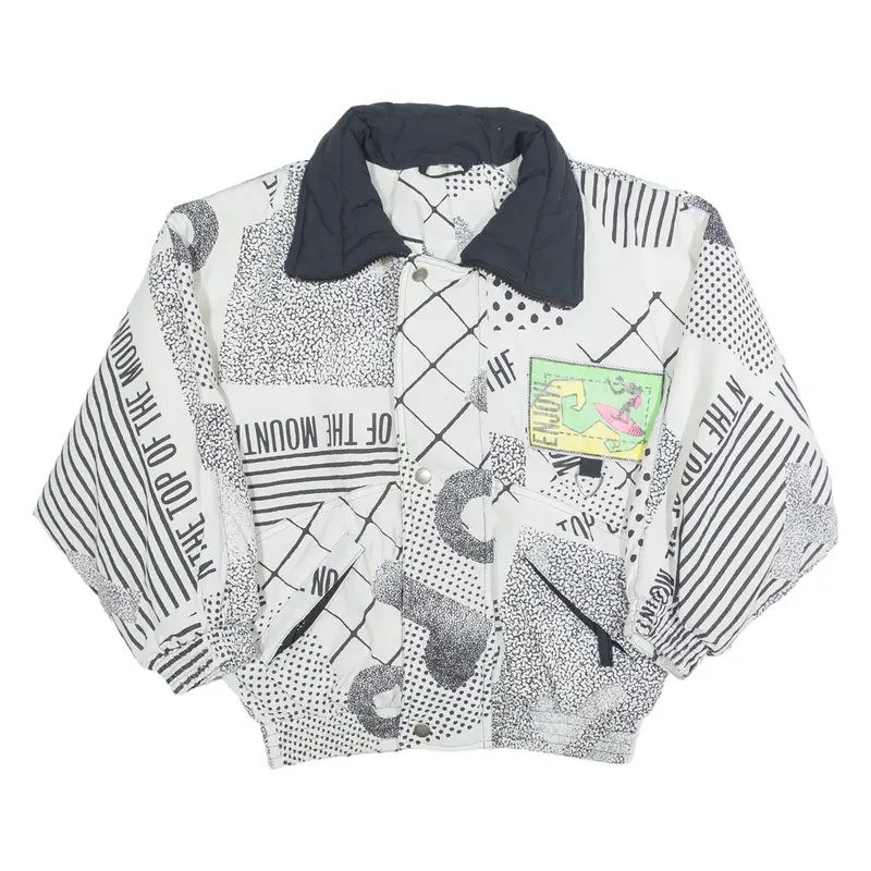 Insulated Boys Ski Coat White Crazy Pattern M