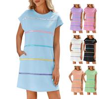 Imily Bela Womens Textured T Shirt Dress Short Sleeve Summer Casual Sequin Stripe Mini Dresses Fit Breathable Colorful Lightw...