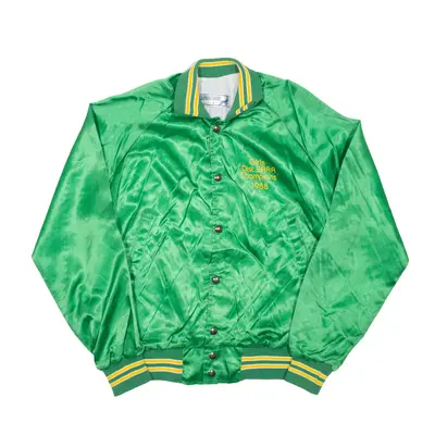 CAPRICORN West Las Vegas Cross Country Varsity Satin USA Jacket Green Nylon 90s Mens S