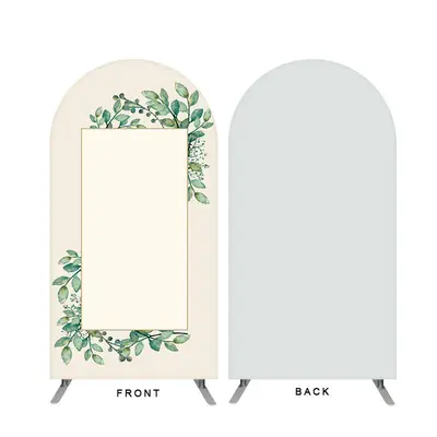 Aperturee Boho Theme Green Leaves Khaki Wedding Double Sided Arch Backdrop