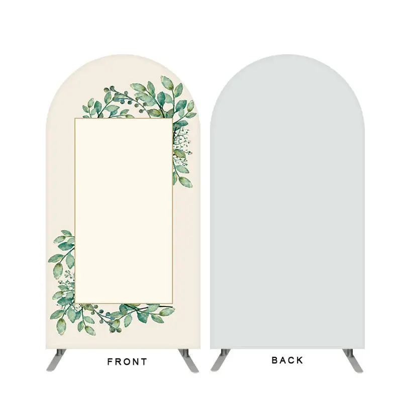 Aperturee Boho Theme Green Leaves Khaki Wedding Double Sided Arch Backdrop