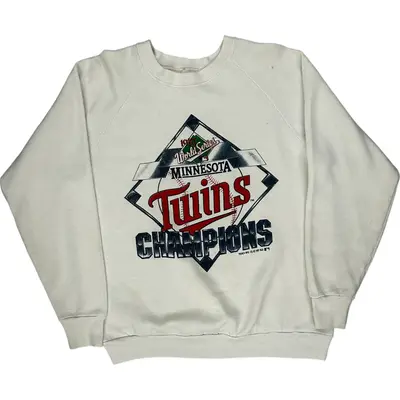 Fruit of the Loom Minnesota Twins 1987 Sweatshirt - Large - White Cotton Blend