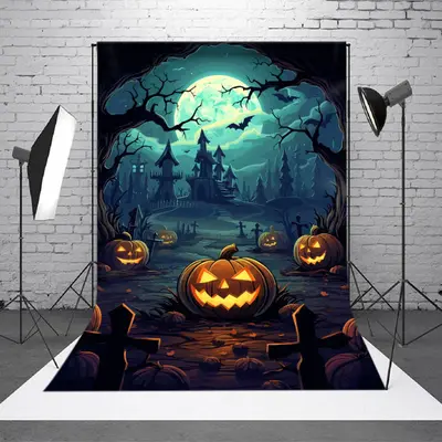 Halloween Nightmare Pumpkin Haunted House Backdrop - Aperturee